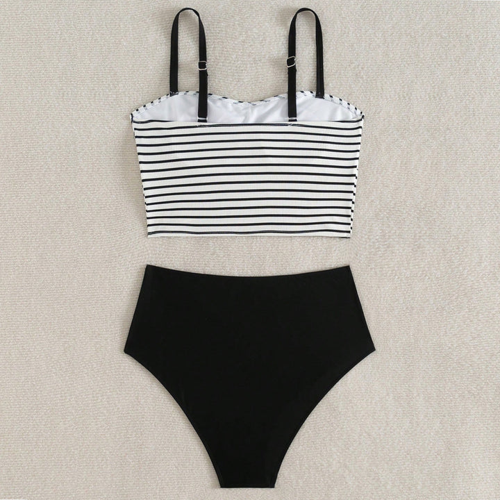 Women's High-Cut Bikini with Striped Crop Top Mune Fashion