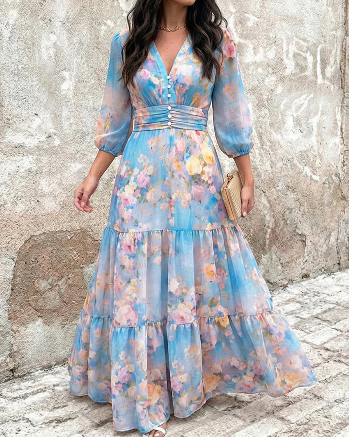 Women's maxi dress with wrap look, V-neck and gathered waist section Drune