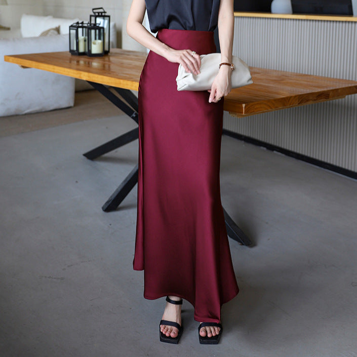 Women's nan bias-cut maxi skirt with high, seamless waistband and flowing satin look Mune Fashion