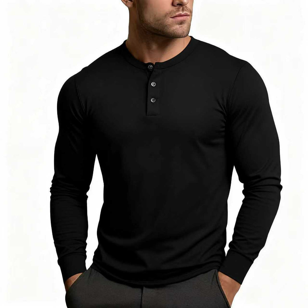 Men's fitted long sleeve Henley shirt made of cotton blend with button placket Mune Fashion