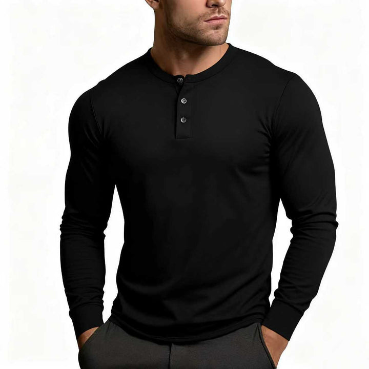 Men's fitted long sleeve Henley shirt made of cotton blend with button placket Mune Fashion