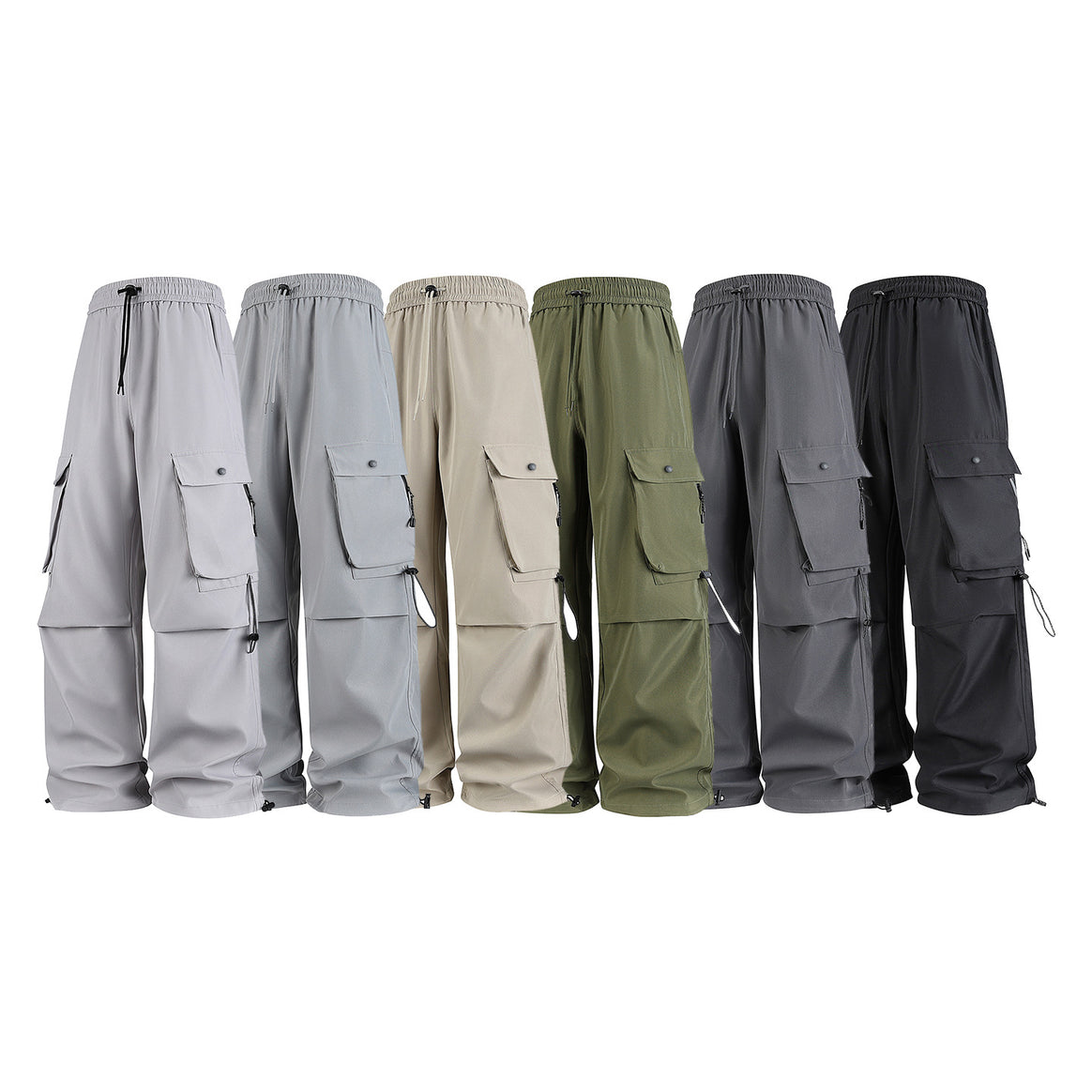 Herren Baggy‑Cargohose im Tech‑Utility‑Stil mit elastischem Tunnelzugbund, großen Klappfächern und Zipper‑Details Mune Fashion