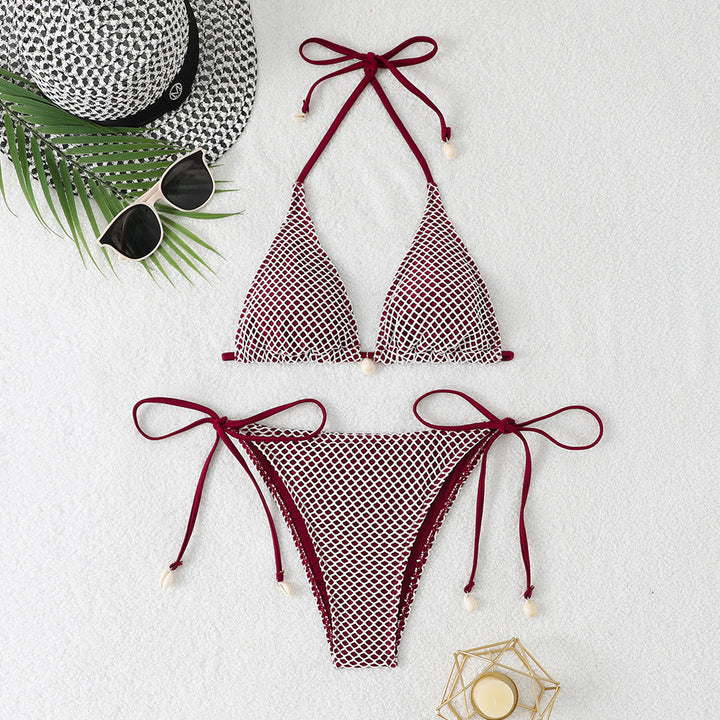 Women's Mesh Bikini with Adjustable Straps and Elegant Pearl Details Mune Fashion