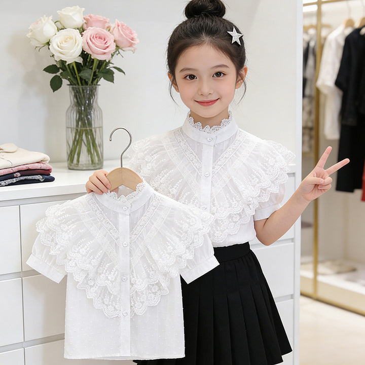 Girls elegant ruffle blouse with lace trim Mune Fashion