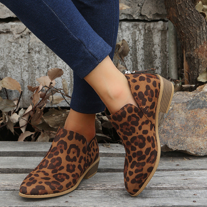 Women's V-Cut Ankle Boots made of soft micro suede with stacked block heel and ergonomic comfort footbed Mune Fashion