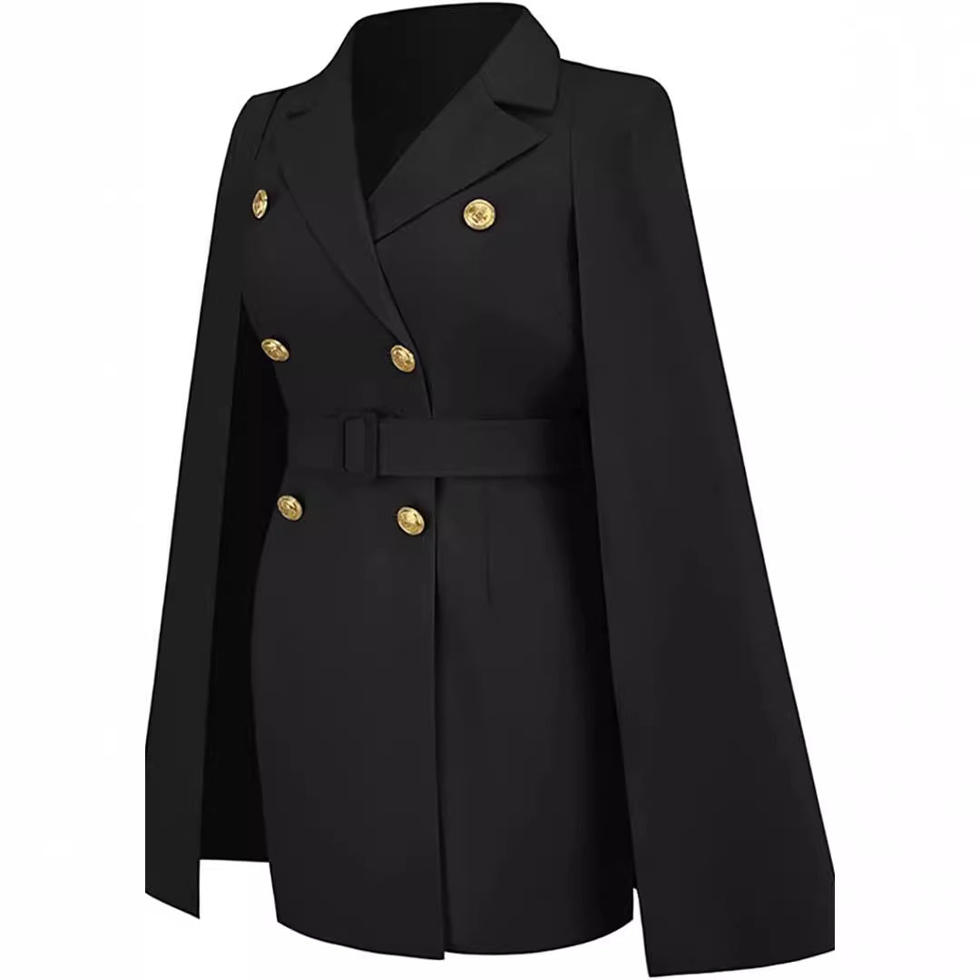 Women's short blazer dress with cape sleeves and double-breasted decorative button placket Mune Fashion