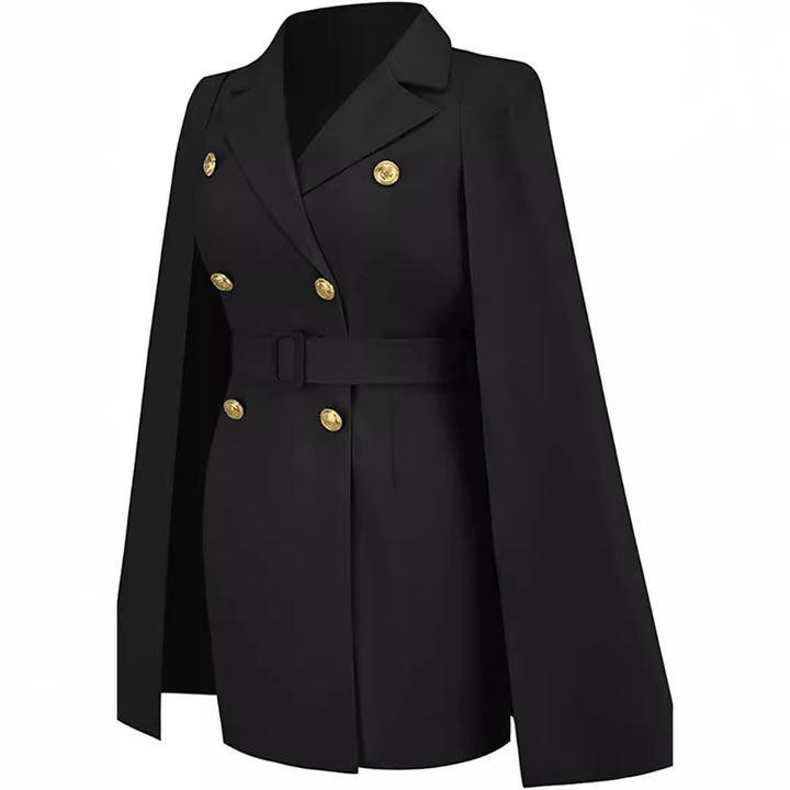 Women's short blazer dress with cape sleeves and double-breasted decorative button placket Mune Fashion