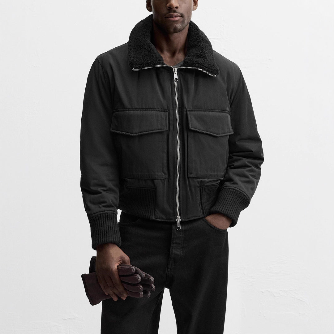 Men's short jacket with Sherpa collar, two-way zipper and patch pockets Mune Fashion