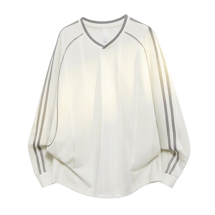 Damen Weites V-Ausschnitt Oversize-Sportshirt mit Raglanärmeln und Kontraststreifen Mune Fashion