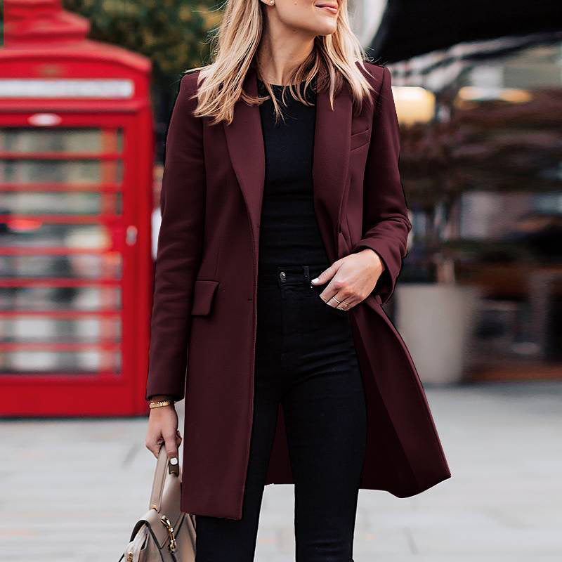 Women's tailored wool blend coat with a slim fit, lapel collar and concealed button placket Mune Fashion