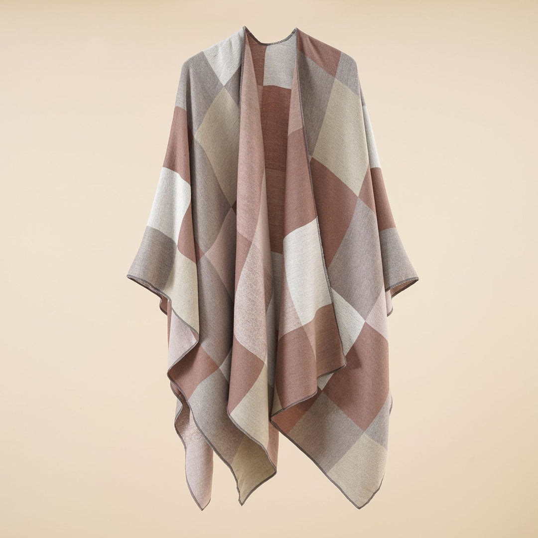 Women lightweight jacquard poncho with geometric pattern and asymmetric hem Mune Fashion