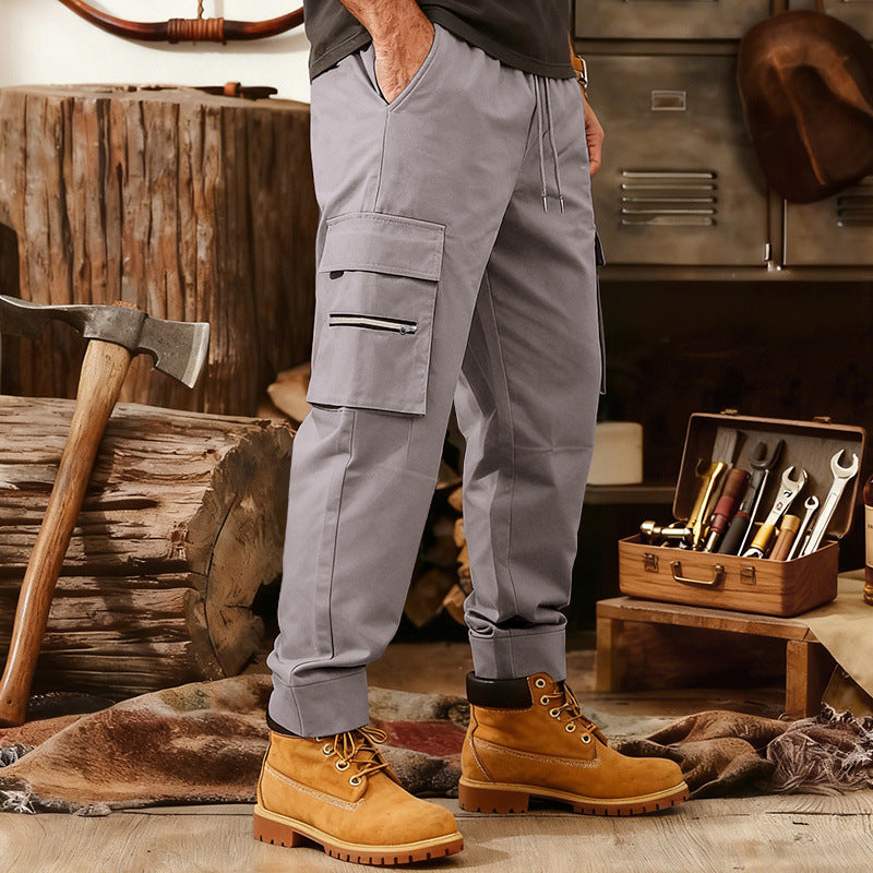 Men's Cargo Jogging Pants with Multifunctional Zipper Pockets & Elastic Cuffs