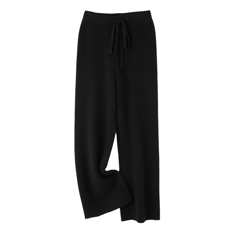 Women's wide knit pants with drawstring waistband and cashmere-like texture Mune Fashion