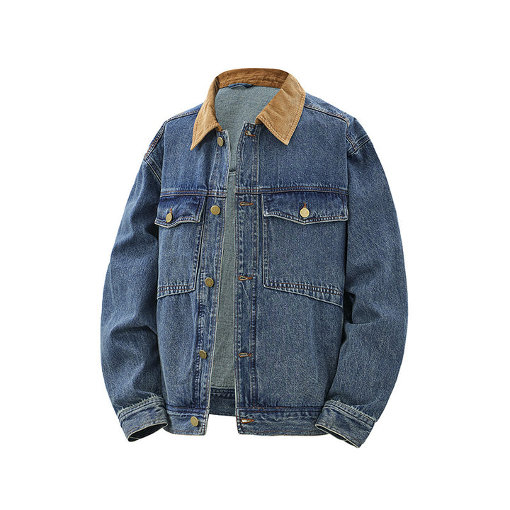 Men's Boxy Denim Blouson Jacket with Cord Collar and Multi-Function Flap Pockets Mune Fashion