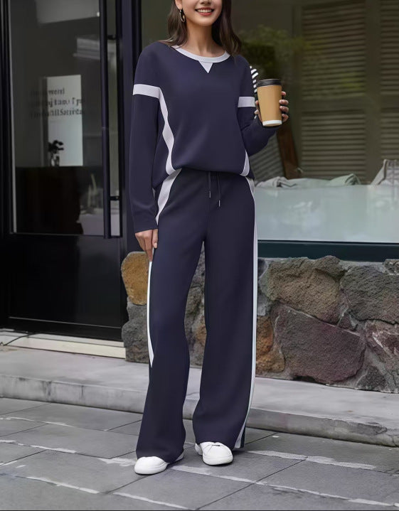 Women’s Lounge Set made of soft jersey with wide leg and contrast stripes Drune