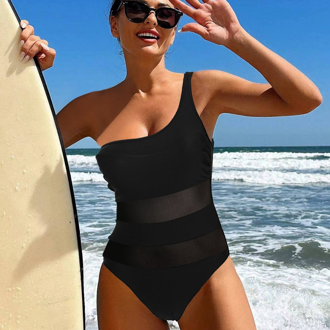 Women One-Sided Swimsuit with Transparent Mesh Inserts Mune Fashion