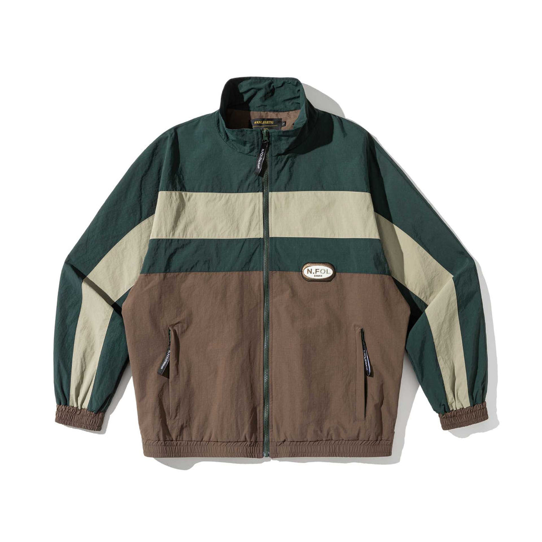 Unisex Lightweight Colorblock Windbreaker Jacket with Stand-up Collar and Elastic Cuffs Mune Fashion