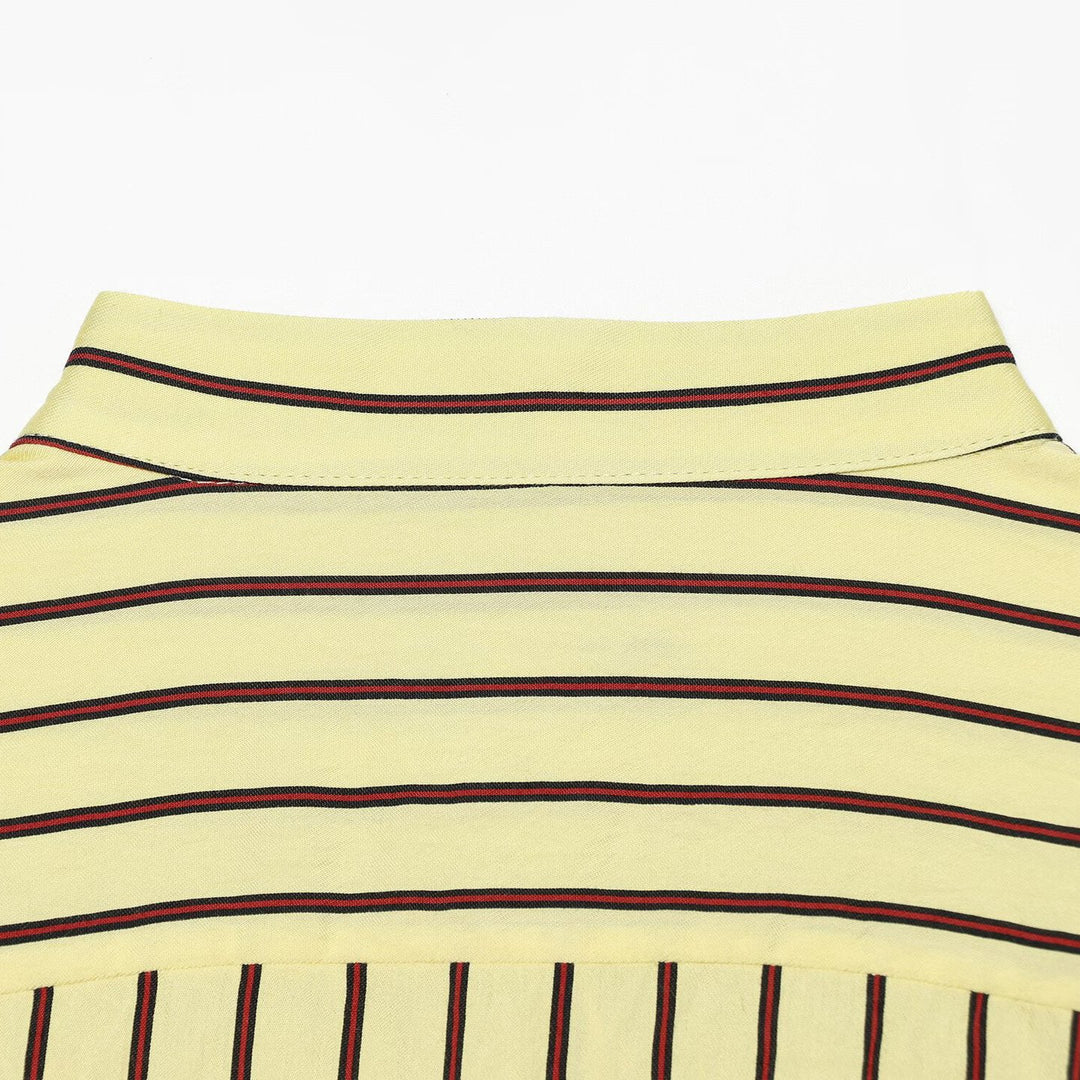 Women's Striped Oversized Blouse with Stand Collar and Chest Pocket Mune Fashion