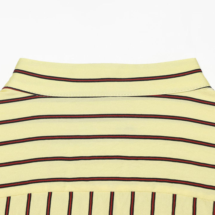 Women's Striped Oversized Blouse with Stand Collar and Chest Pocket Mune Fashion