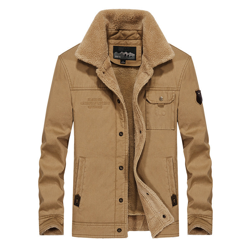 Men's Sherpa-lined canvas trucker jacket with thermal lining and chest pockets Mune Fashion