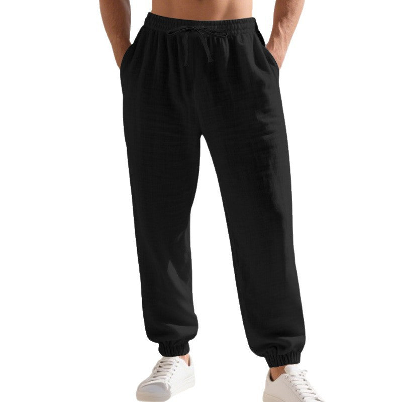Men's lightweight linen-cotton lounge pants with elastic drawstring, side pockets, and elastic hems Mune Fashion