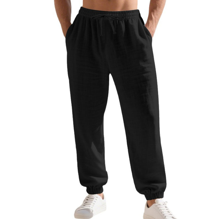 Men's lightweight linen-cotton lounge pants with elastic drawstring, side pockets, and elastic hems Mune Fashion