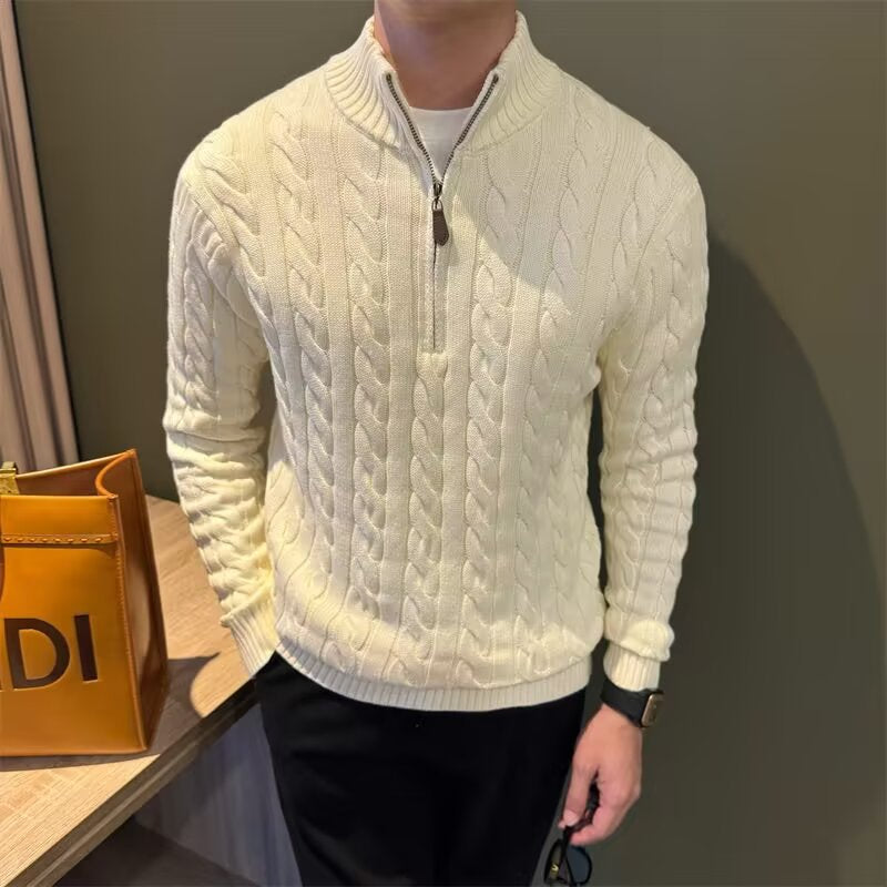 Men's chunky knit sweater with high collar and zipper Mune Fashion