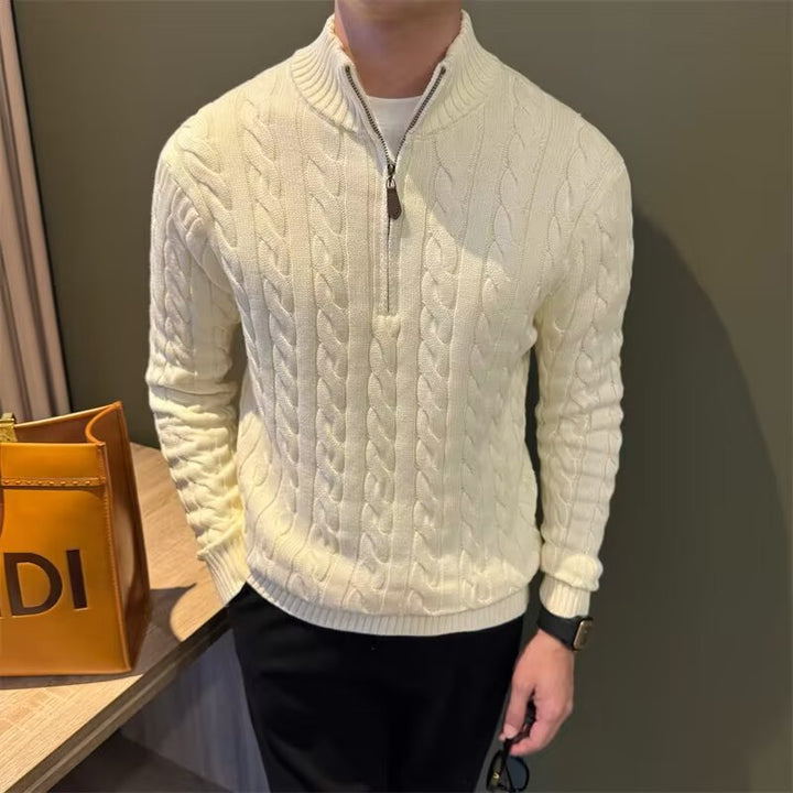 Men's chunky knit sweater with high collar and zipper Mune Fashion