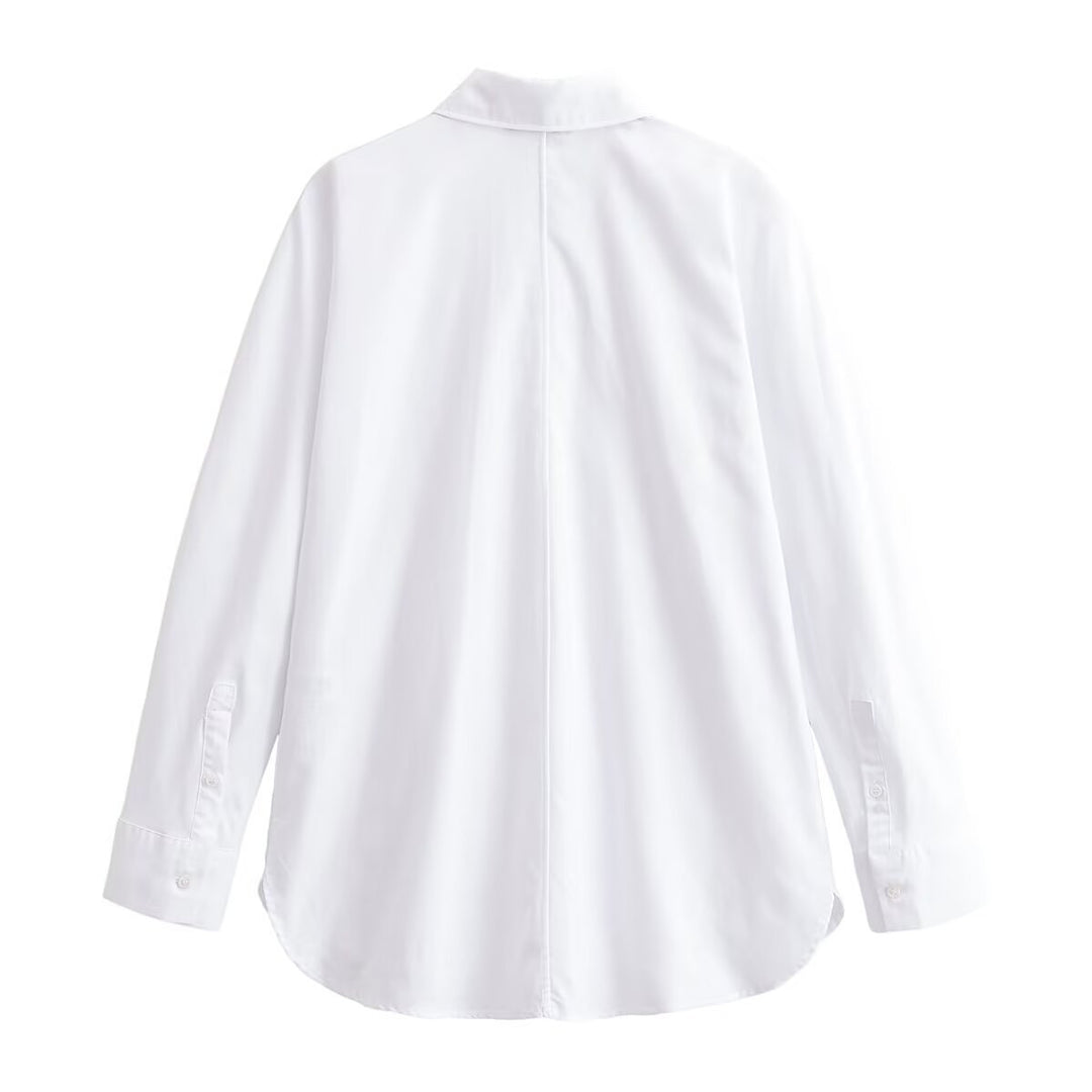 Women Oversized Blouse with Decorative Frog Closures and Shirt Collar Mune Fashion