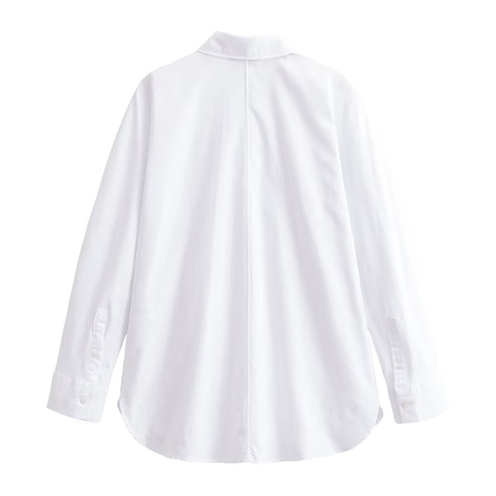 Women Oversized Blouse with Decorative Frog Closures and Shirt Collar Mune Fashion