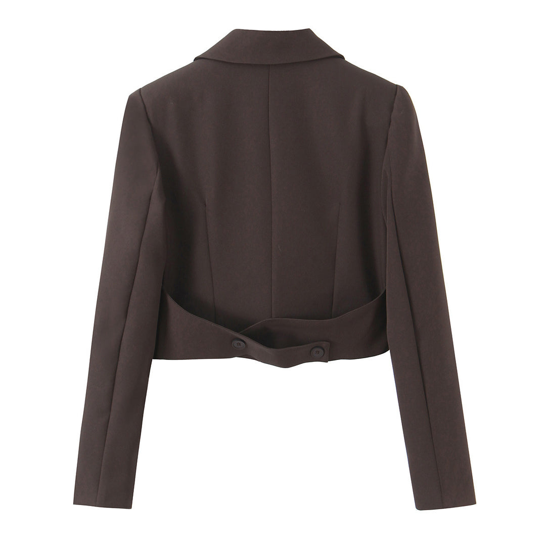 Women's Cropped Blazer with Double Button, Tailored Fit and Narrow Lapel Mune Fashion