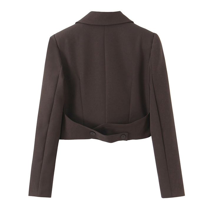 Women's Cropped Blazer with Double Button, Tailored Fit and Narrow Lapel Mune Fashion