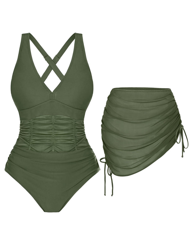 Women's body-hugging swimsuit with asymmetrical overlay Mune Fashion