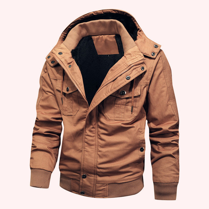 Men's Windproof Canvas Jacket with Teddy Lining and Hood Mune Fashion