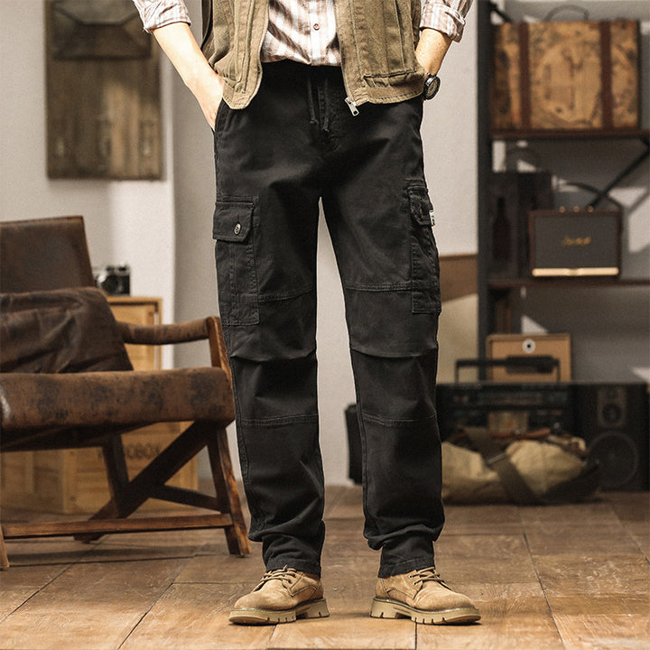 Men Durable Canvas Cargo Pants with Ergonomic Knee Pleats, Drawstring Waistband and Patch Pocket Mune Fashion