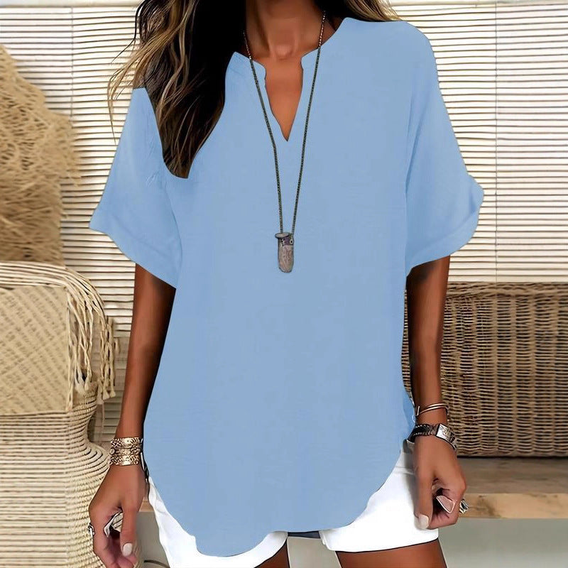 Ladies casual tunic with V-neck and wide-cut sleeves Mune Fashion