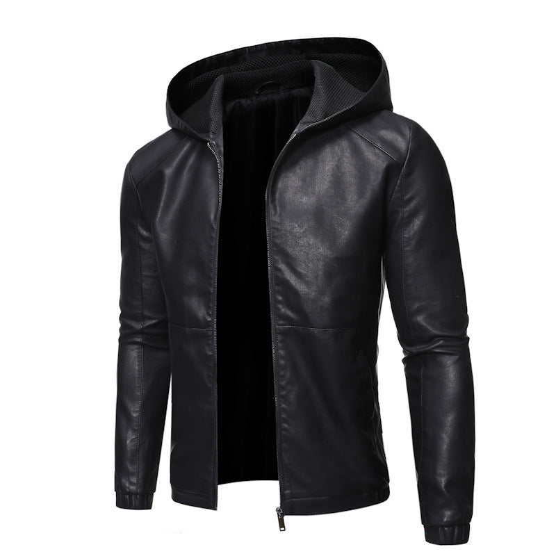 Men's Leatherette Hooded Blouson with Mesh Inner Hood, Slim Silhouette and Full Zipper Mune Fashion