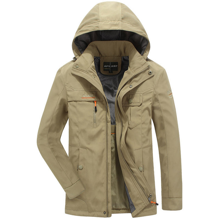 Men's water-repellent lightweight travel functional jacket with hood and multiple pockets Mune Fashion