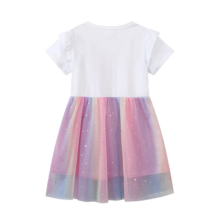 Girls tulle dress with unicorn application and colorful glitter tulle Mune Fashion
