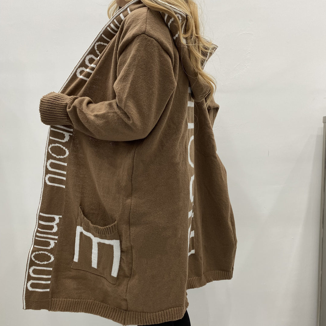 Women’s Oversized Knitted Hoodie Cardigan with Logo Border Mune Fashion