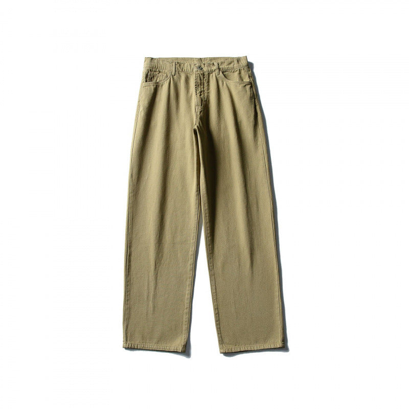 Men Straight Cut Comfort Canvas Pants with High Waist Mune Fashion