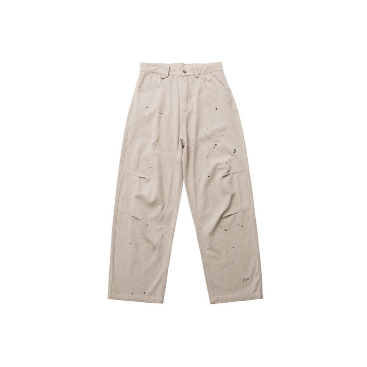 Men's Wide Relaxed-Fit Denim Pants with Paint Splatter, Knee Patches, and High Waist Mune Fashion