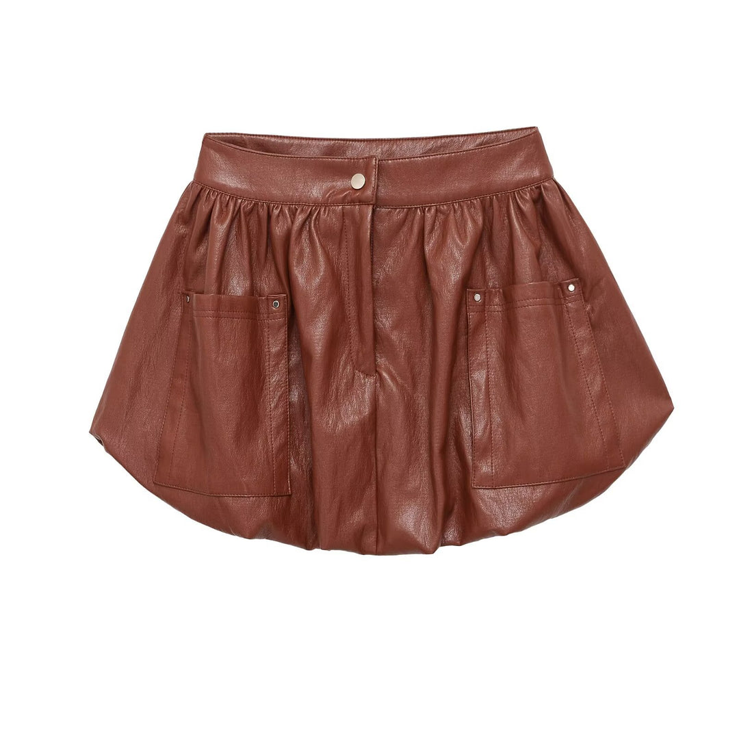 Women's Oversized Faux Leather Bomber Jacket with Ribbed Cuffs and Patch Pockets Mune Fashion