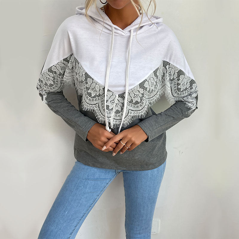 Ladies hoodie with lace trim and V-insert Mune Fashion