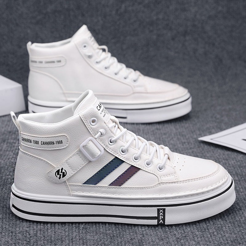 Unisex Mid-Top Street Sneaker with reinforced cup sole, decorative strap, and padded ankle collar Mune Fashion