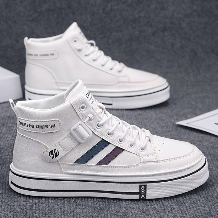 Unisex Mid-Top Street Sneaker with reinforced cup sole, decorative strap, and padded ankle collar Mune Fashion