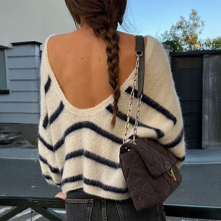 Women’s oversized Mohair knit sweater with wide Carmen boat neckline and fluffy texture Mune Fashion