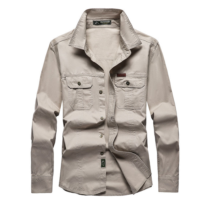 Men's Long Sleeve Work Shirt with Double Chest Pockets and Durable Twill Mune Fashion