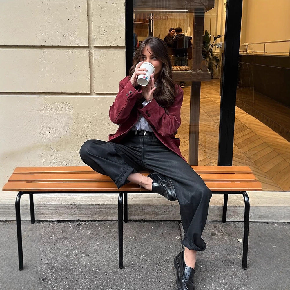 Women's suede blazer with a casual cropped fit and shirt collar Mune Fashion