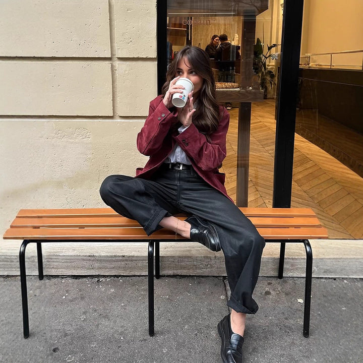 Women's suede blazer with a casual cropped fit and shirt collar Mune Fashion